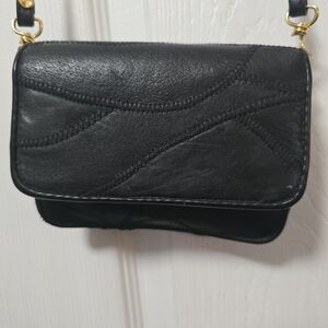 Gitano Black Leather Crossbody Bag Retro With Wallet